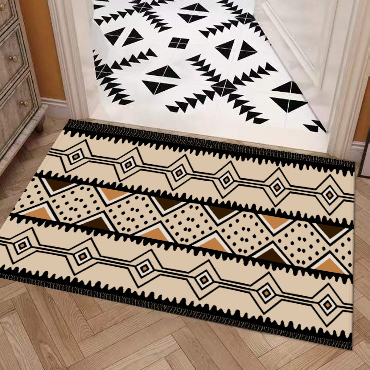 African Bathroom Mat Tribal Print Zigzag Rug - Bynelo