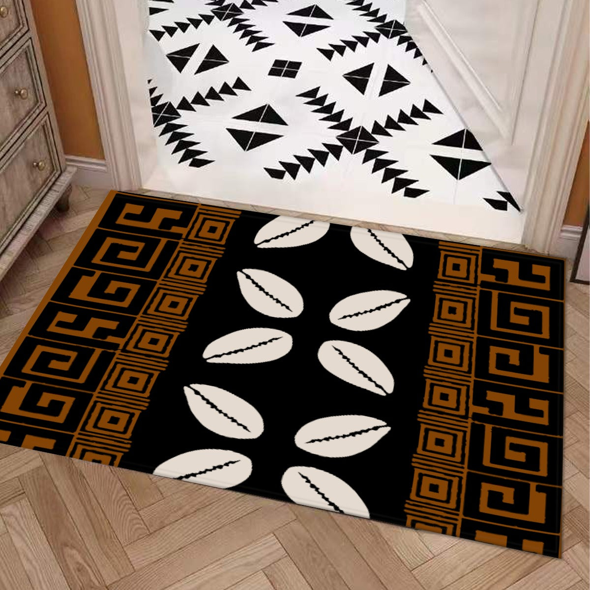 African Shower Mat For Bathroom Cowrie Print Rug