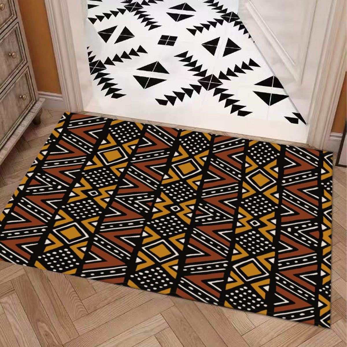 Brown Zigzag African Bathroom Rug Mudcloth Print