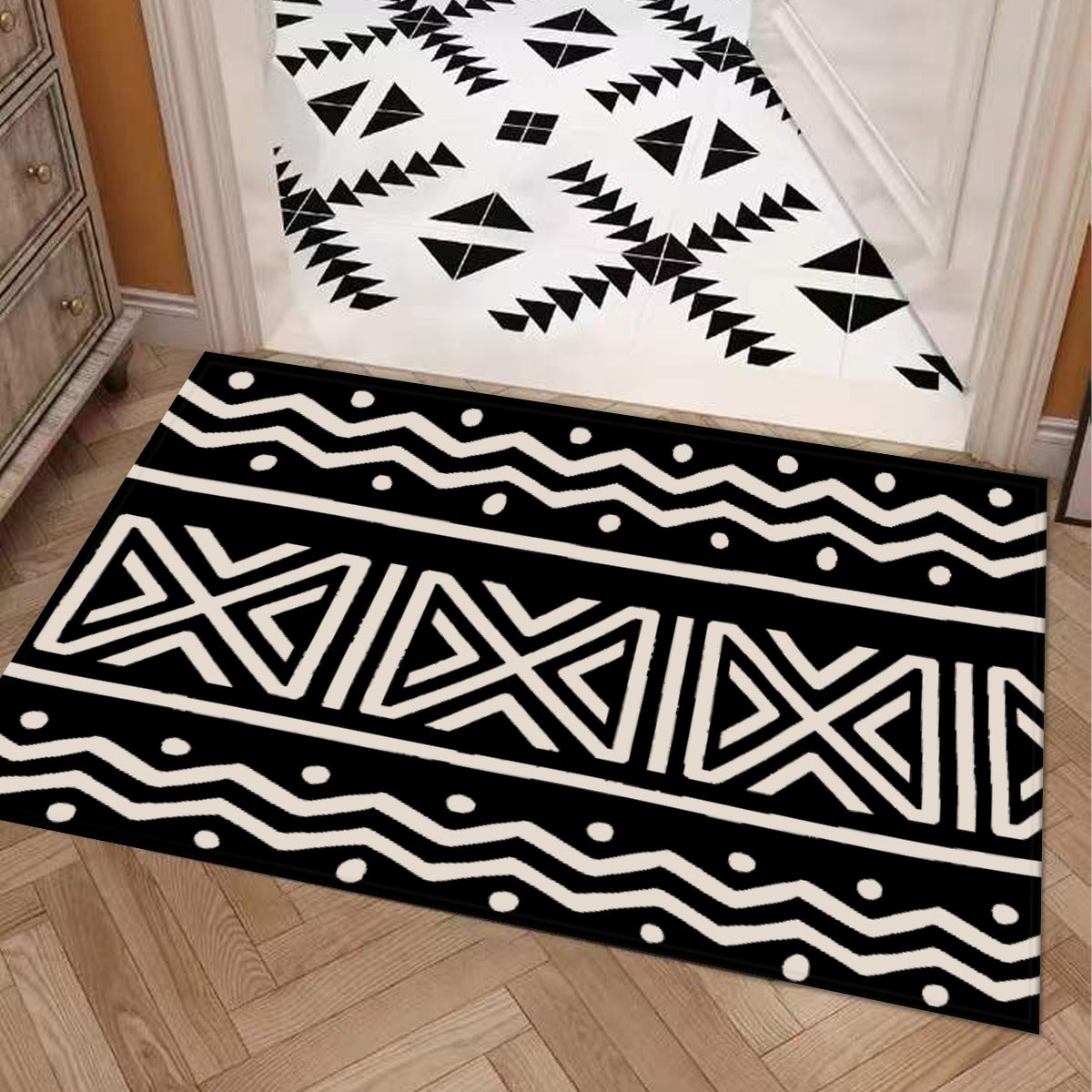 Black and White African Bathroom Rug Mudcloth Print