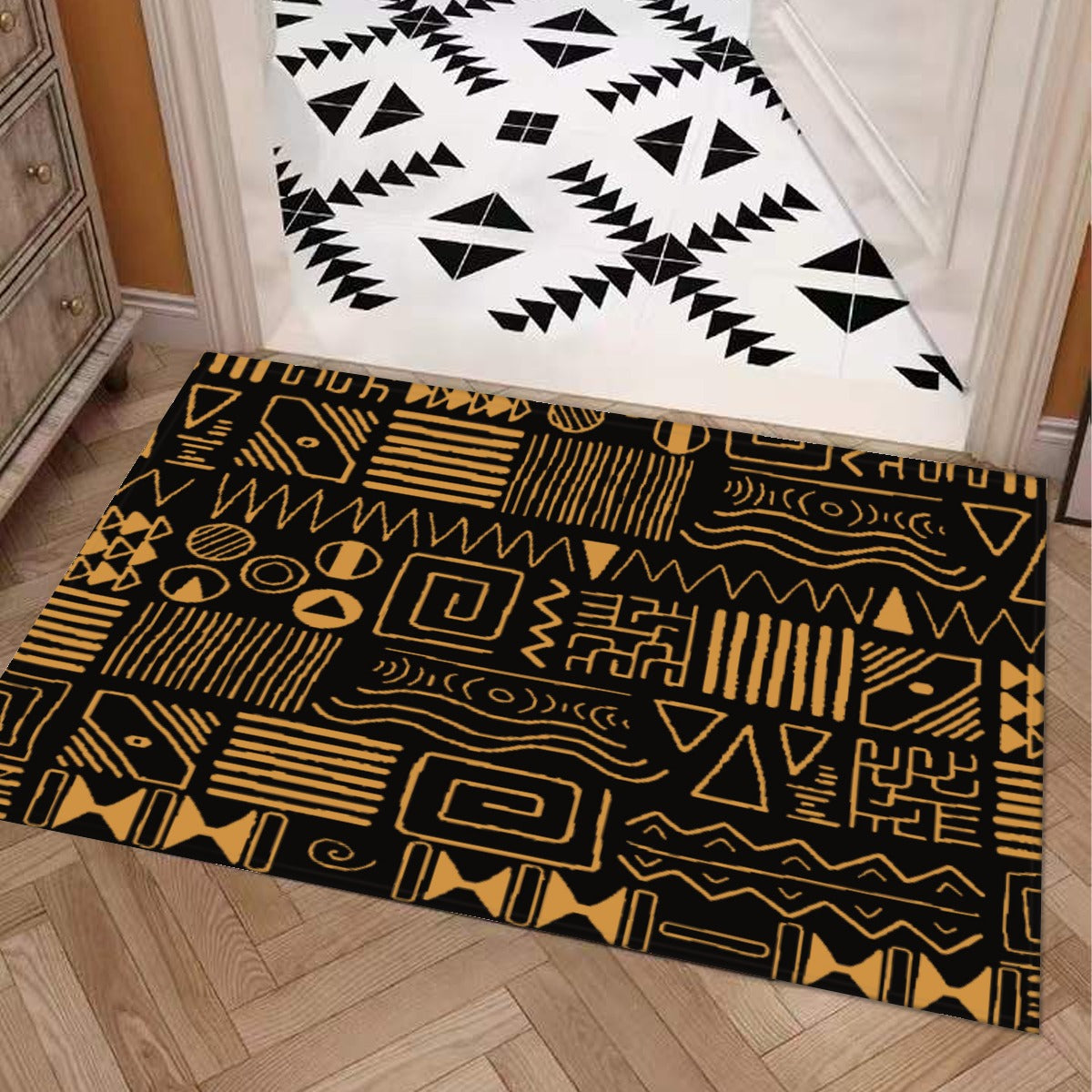 Mudcloth Print African Bathroom Rugs - Bynelo