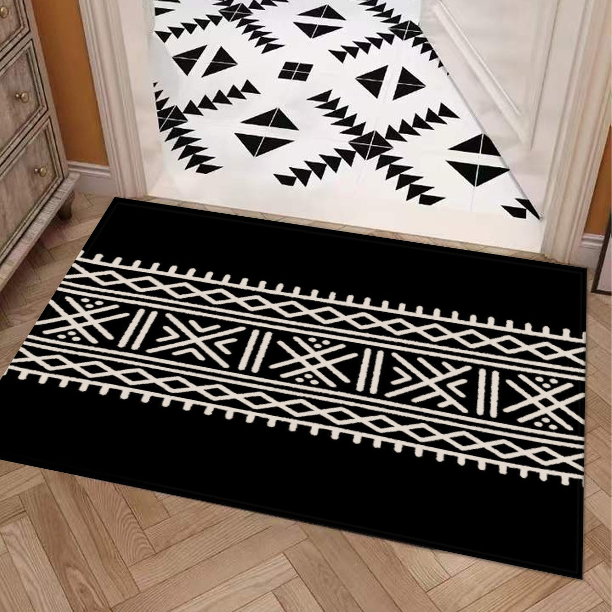 Black & White African Bath Mat Tribal Print Rug