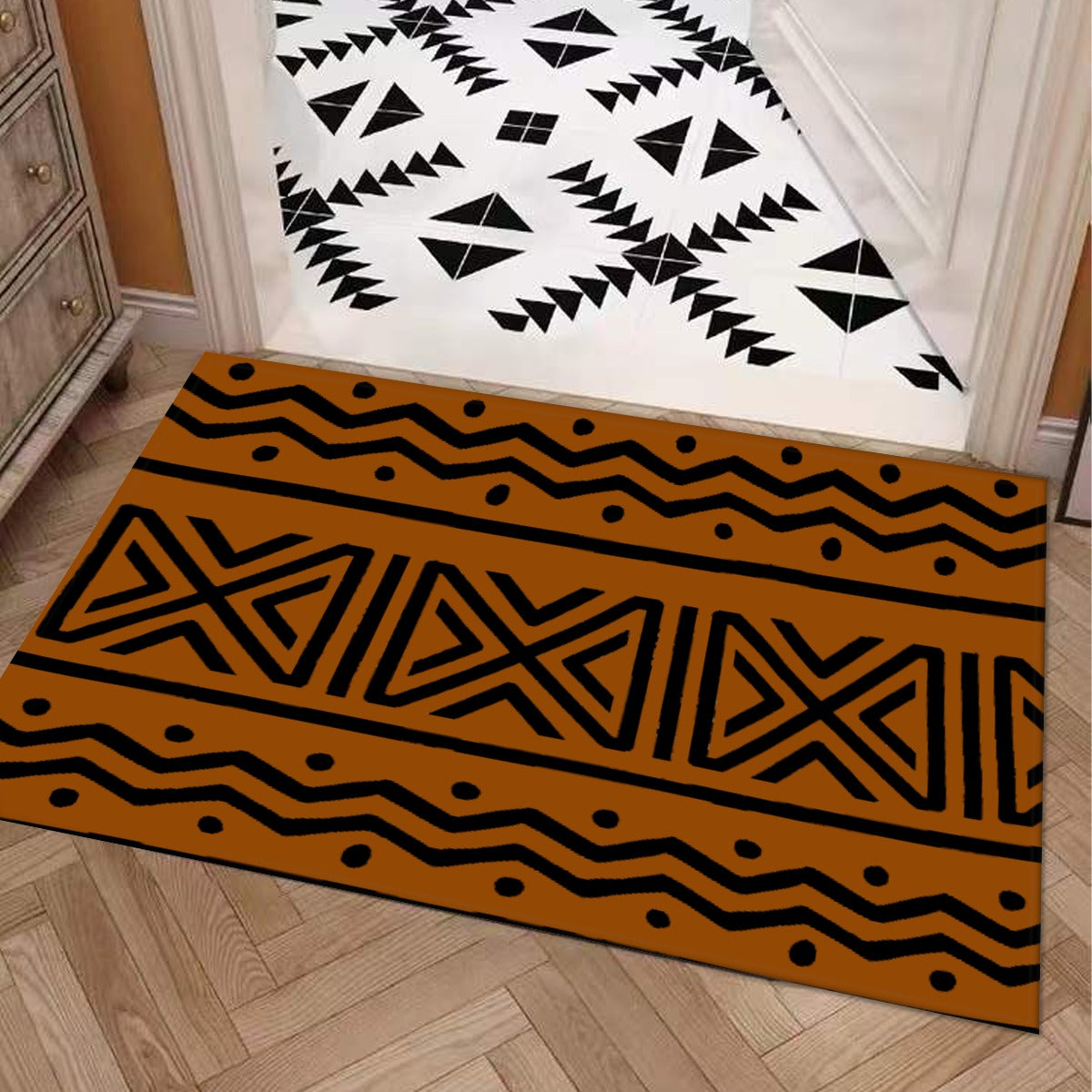 African Mudcloth Bath Mat Rug - Authentic Style for Home