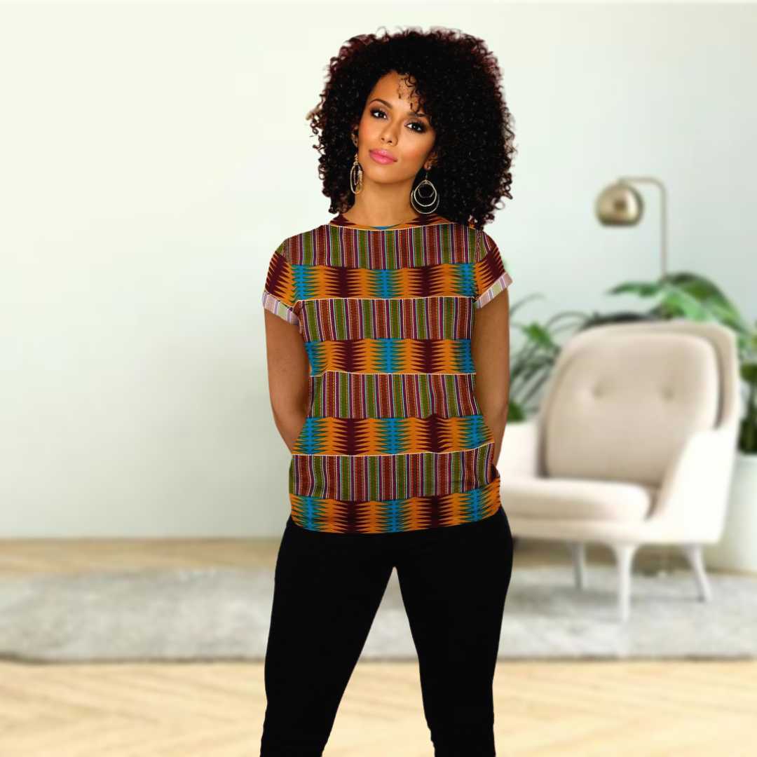 African Print Women T-shirt Kente -Bynelo