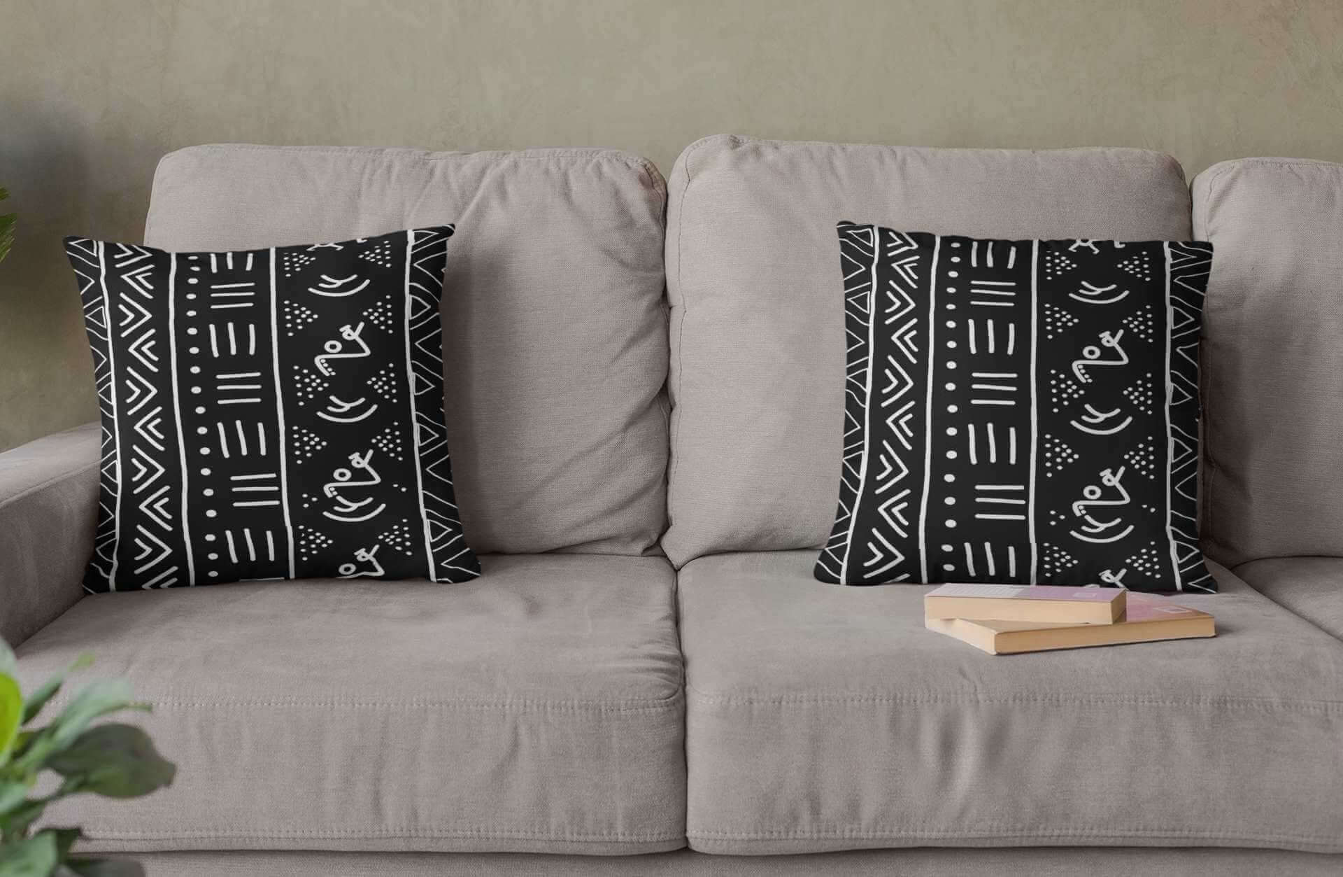 African Pillow Cases Throw Cushion Cover Set in Black White