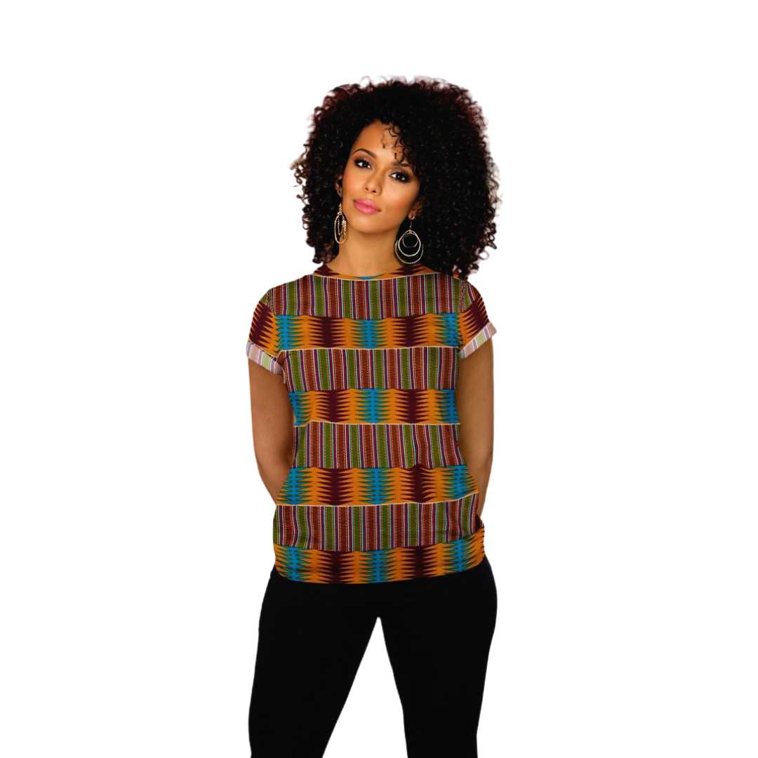 African Print Women T-shirt Kente -Bynelo