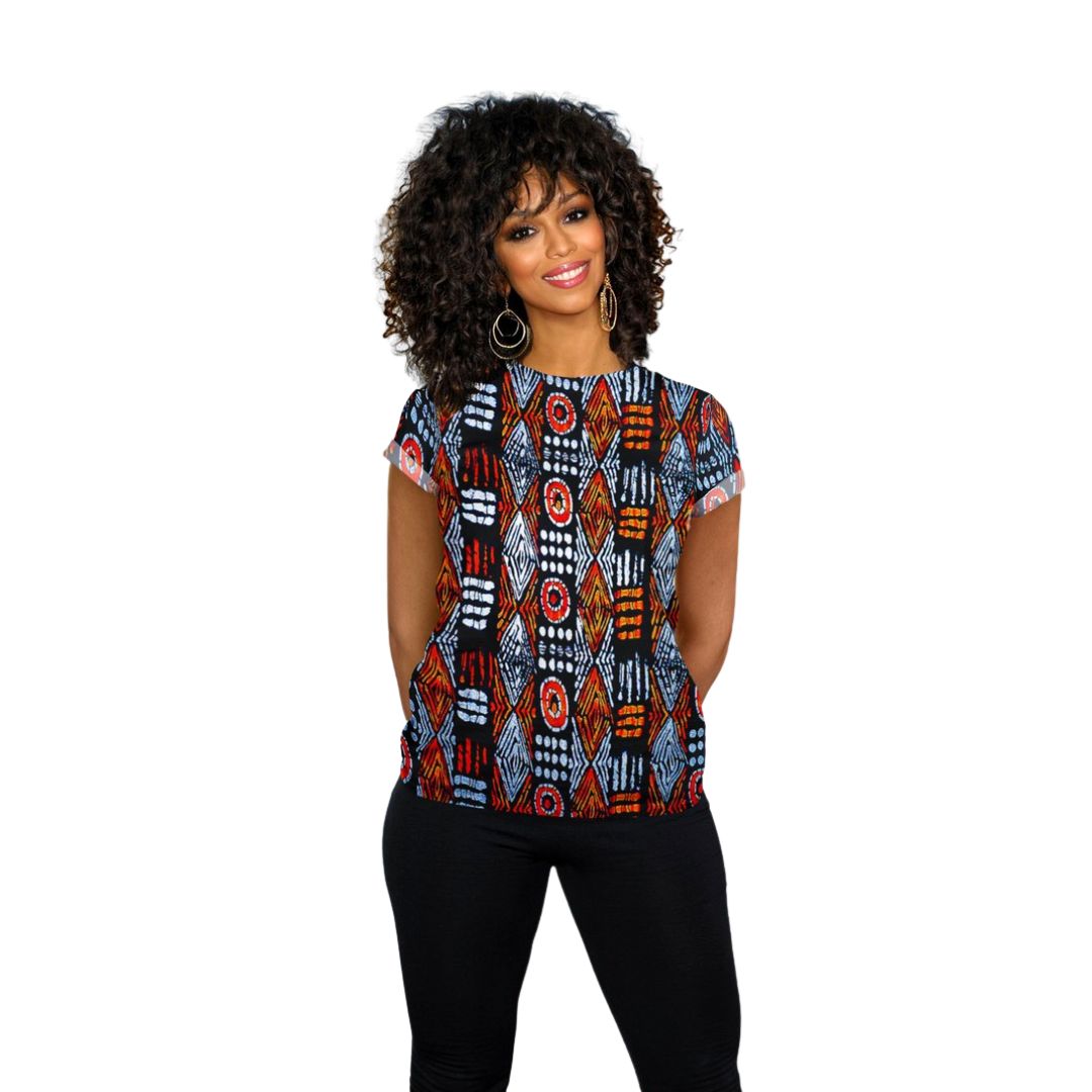 African Print Women T-shirt Adire - Bynelo