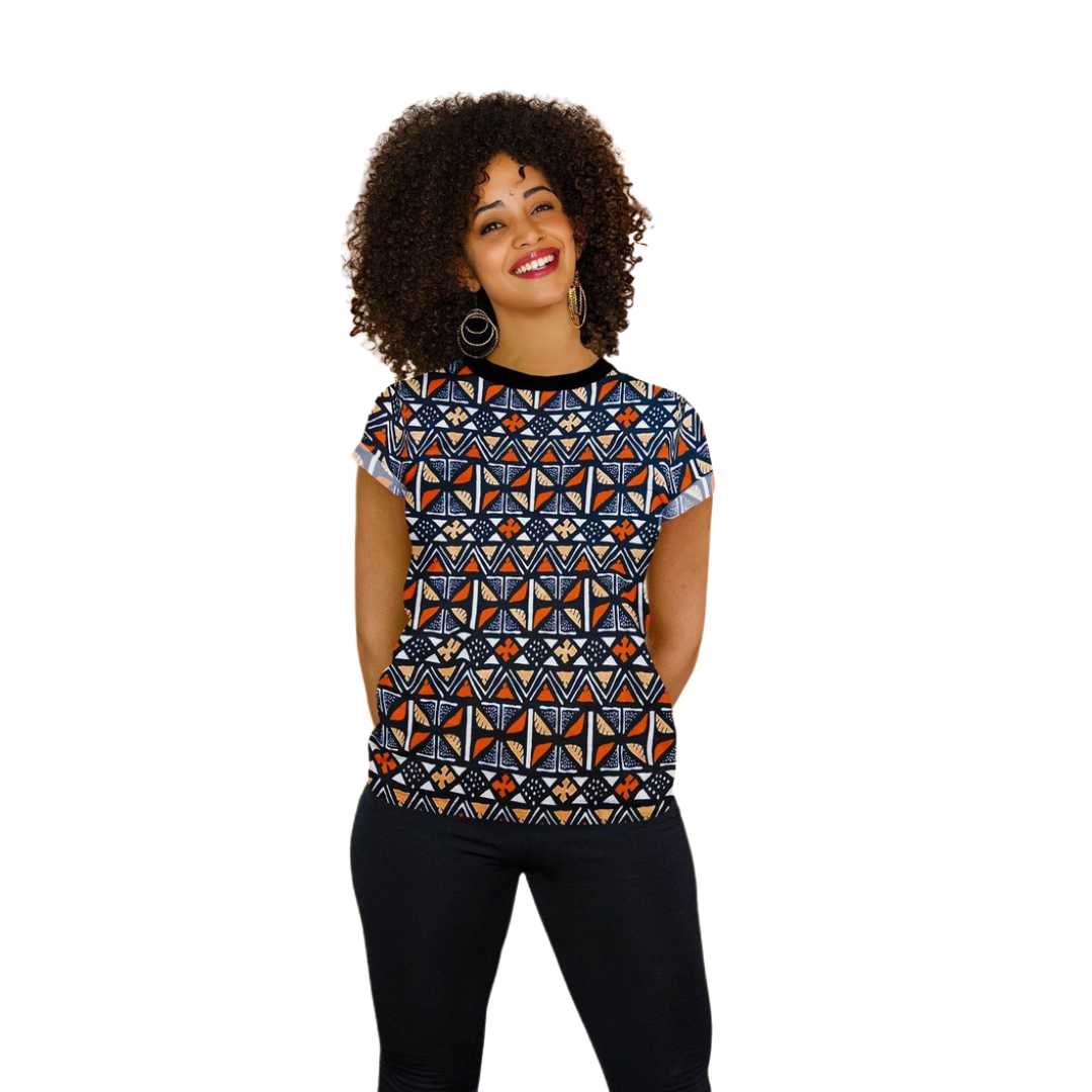 African Print Women T-shirt Bogolan- Bynelo