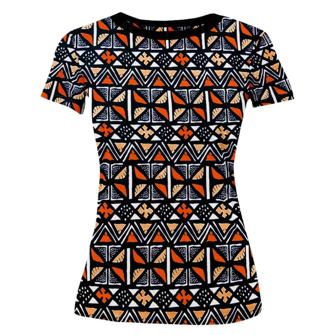 African Print Women T-shirt Bogolan - Bynelo