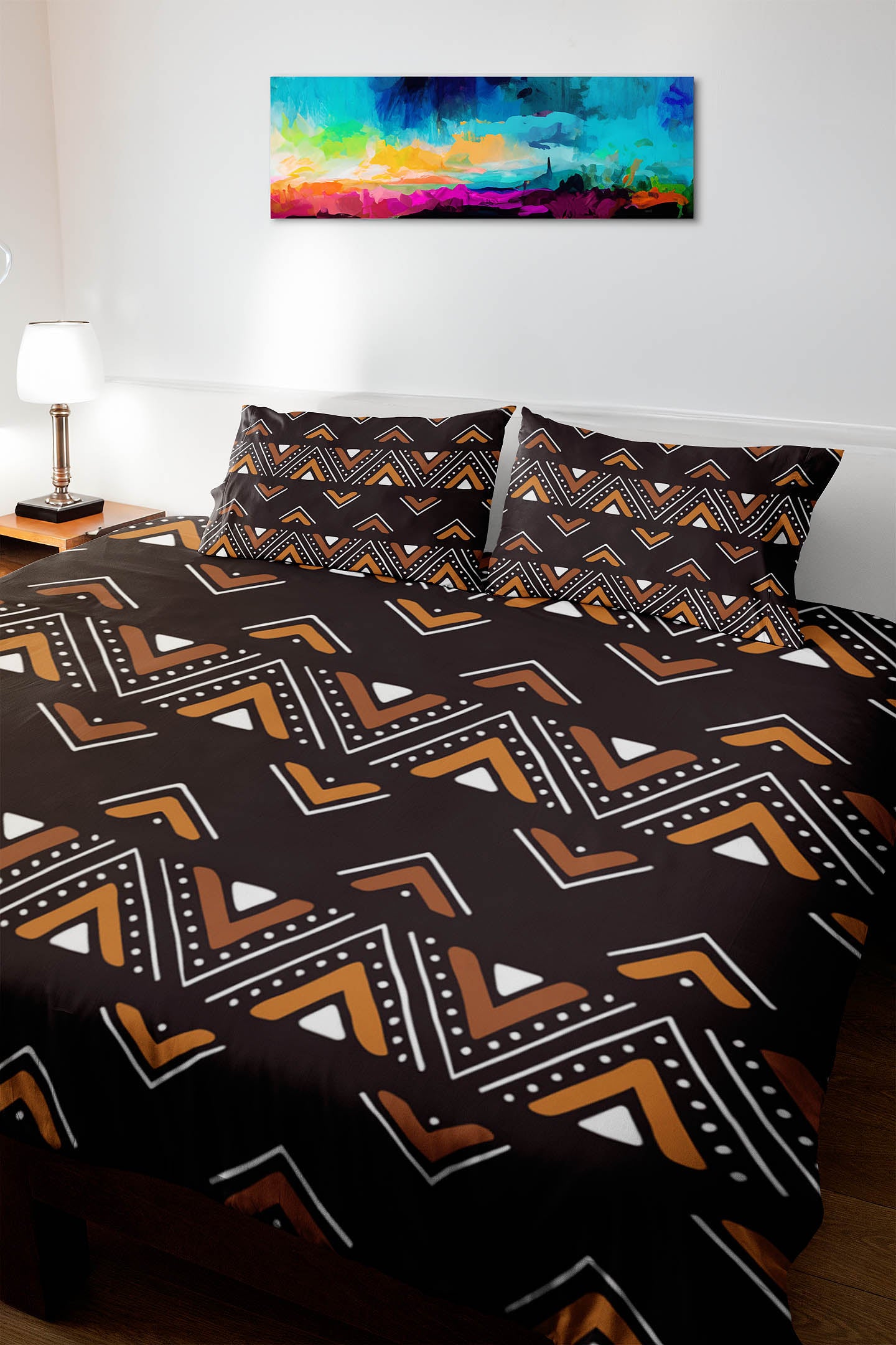 Stripe Brown African Bedding Set Mudcloth (Duvet & Pillow Cases)