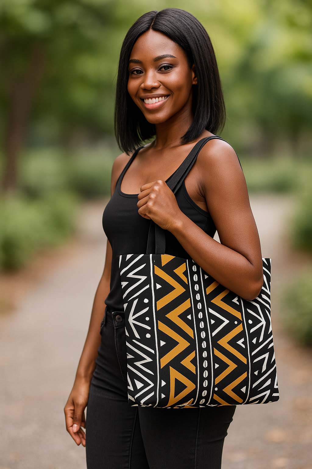 African American Tote Bags | Cowrie Tribal Print | Large Capacity