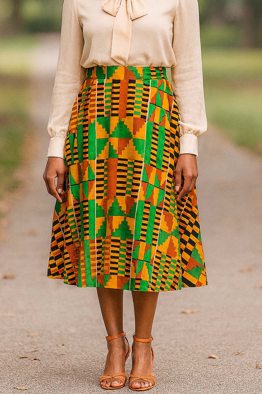 African Ankara Skirt Flared Midi Length | Kente Women Fashion