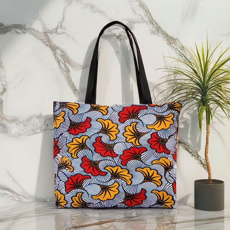 African Ankara Tote Bag Wedding Flower | Afrocentric Fashion | Large Capacity