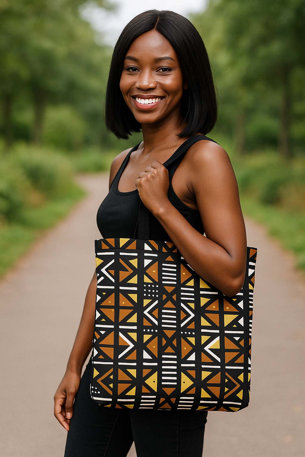 African Cloth Bags Tote | Minimalist Geometric Pattern | Large Capacity