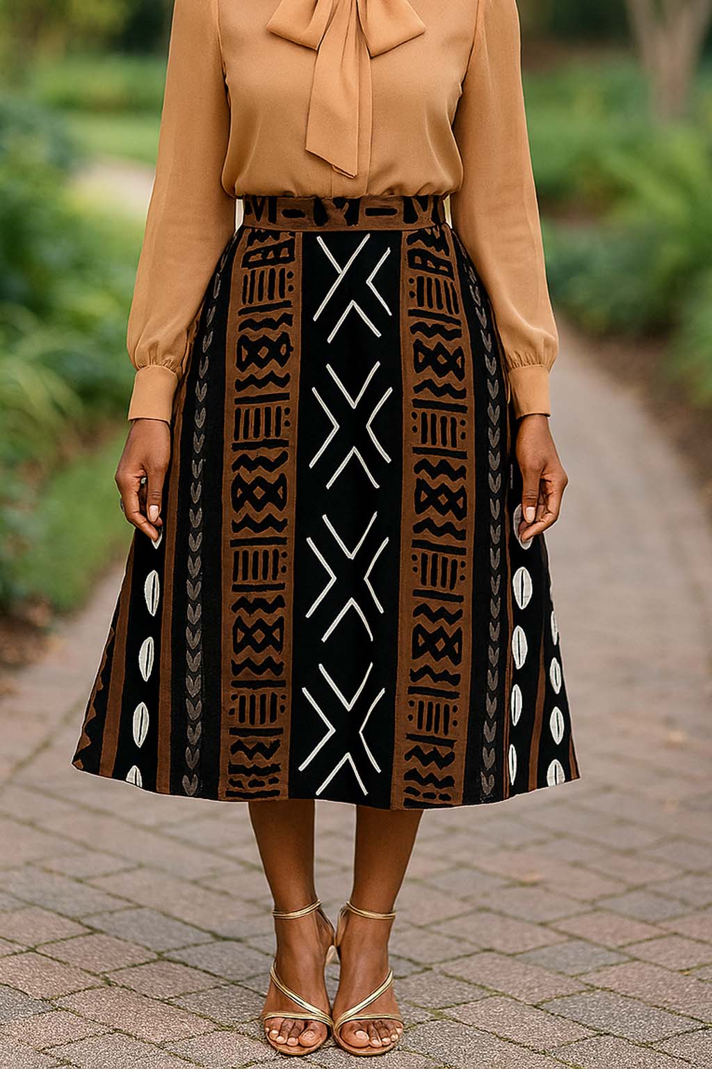African Fashion Skirt | Cowrie Print Midi Length Flared