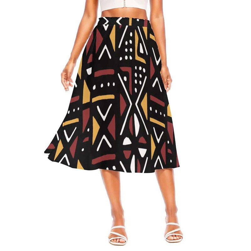 African Flare Skirt Bogolan Print | Midi Length | Tribe Chic