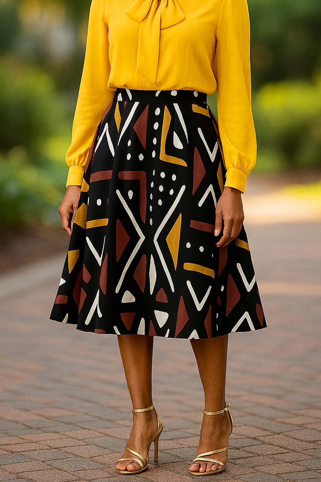 African Flare Skirt Bogolan Print | Midi Length | Tribe Chic