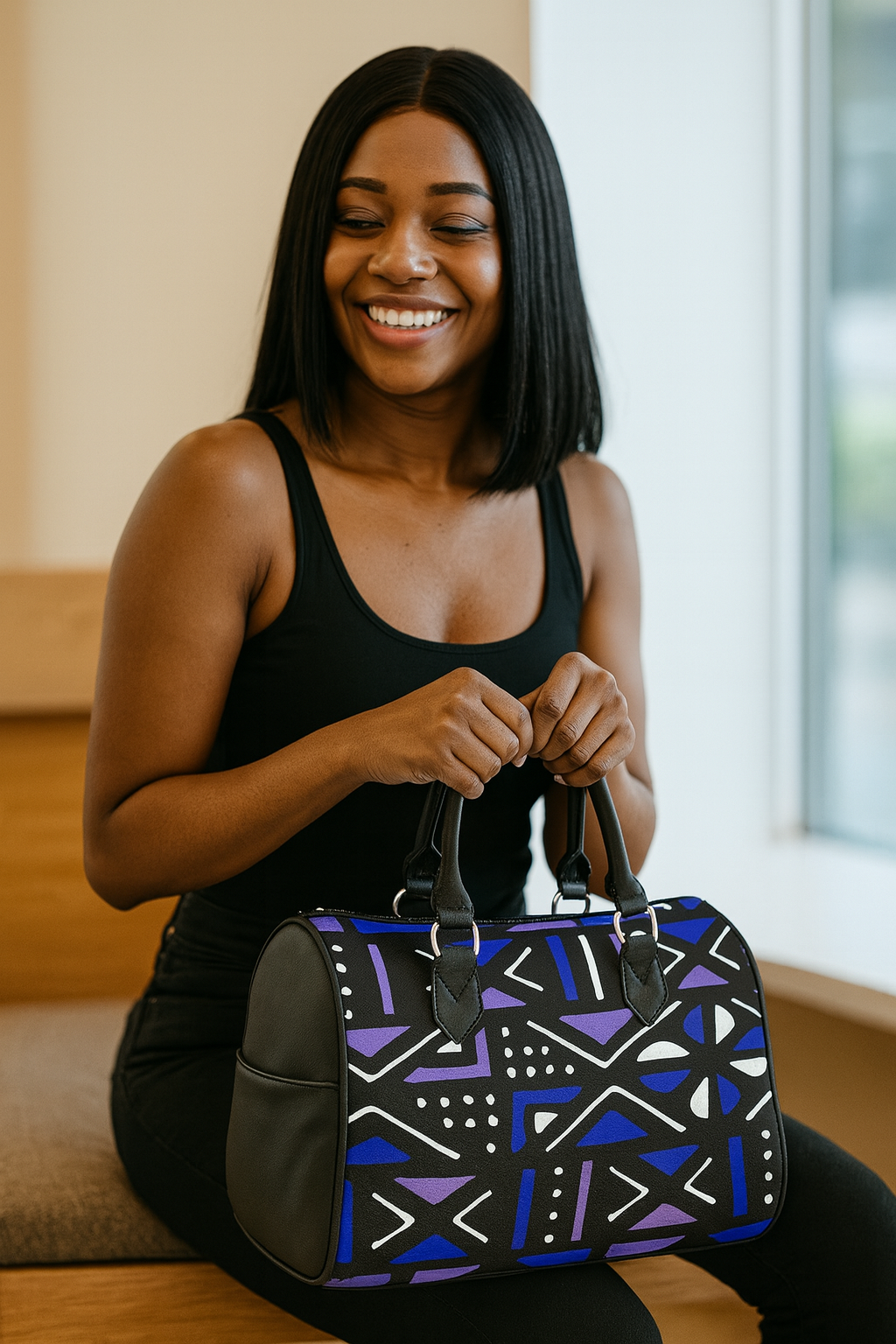 African Handmade Bag Boston Mud Cloth Local Print Multicolor