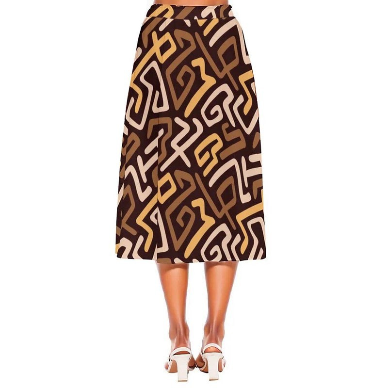 African High Waist Skirt | Kuba Print Midi Length Flared