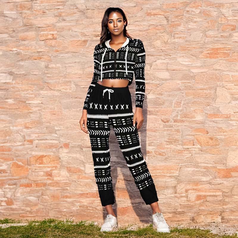 African Jumpsuits For Ladies | Mudcloth Women's Hoodie Set