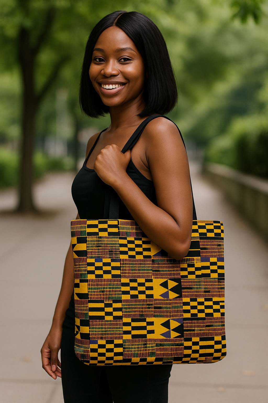 African Kente Cloth Bag Tote | Minimalist Ghana Print | Large Capacity