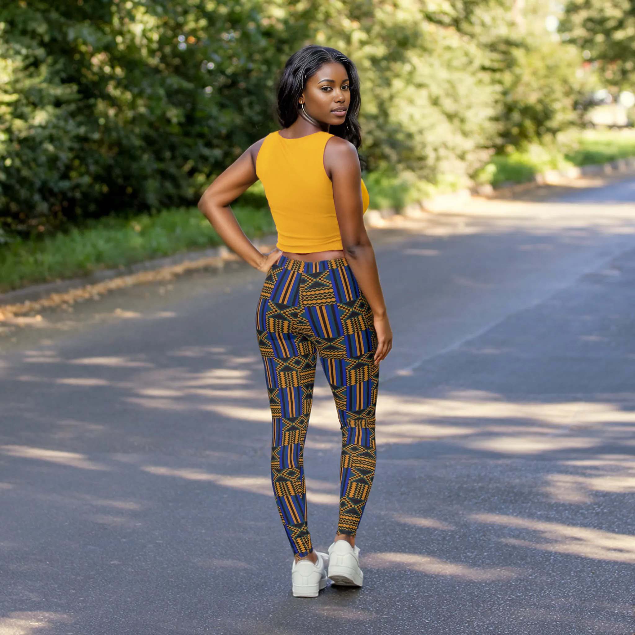 African Kente Leggings for Women – Ghanaian Heritage Print