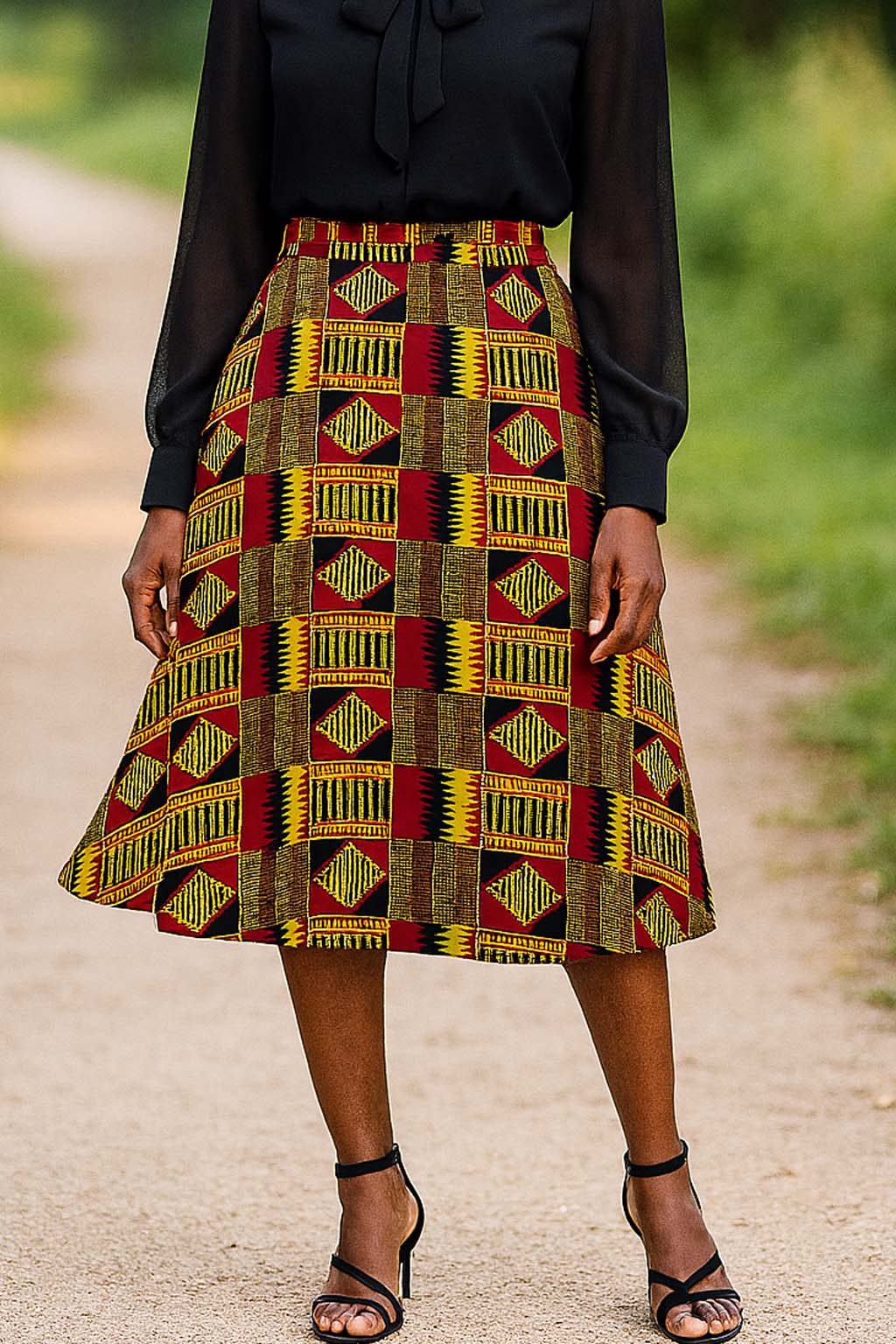 African Kente Skirt | Midi Length Chiffon Flared Style