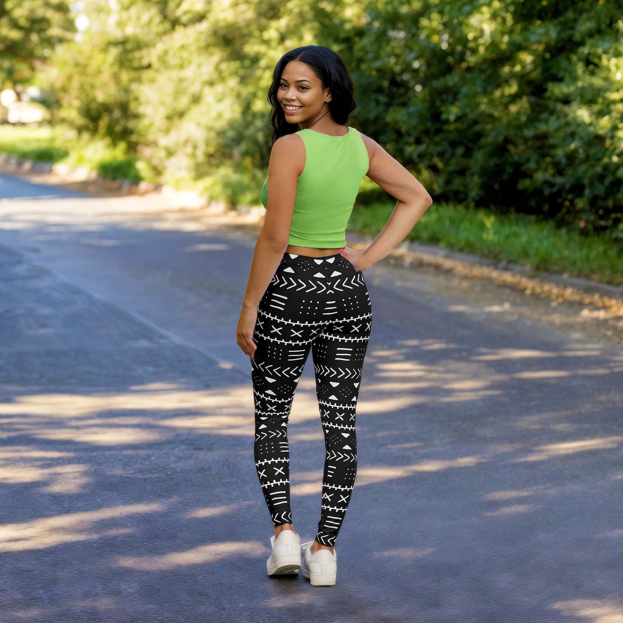 African Leggings Tribal Print Black and White - Authentic