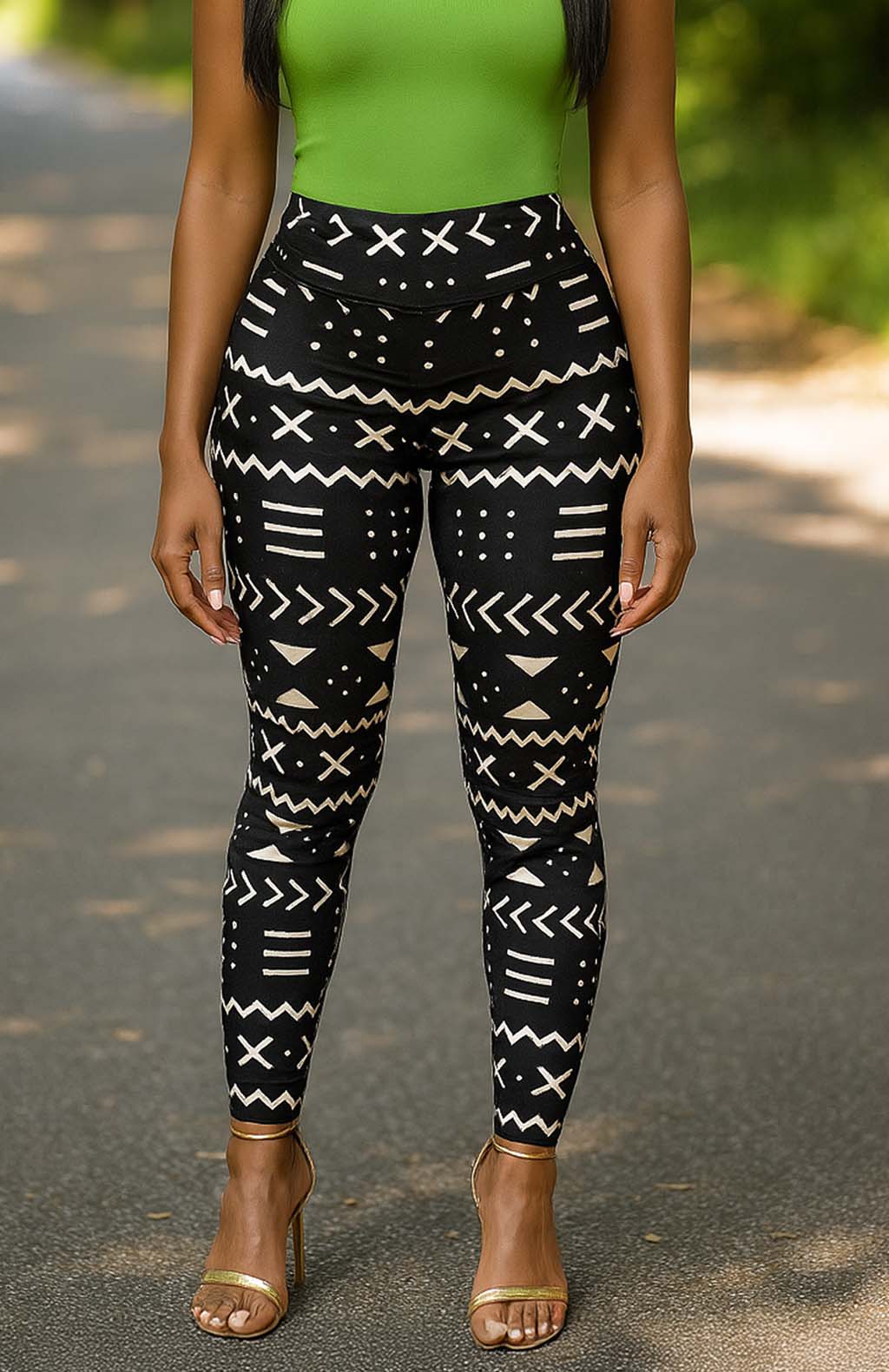 African Leggings Tribal Print Black and White - Authentic