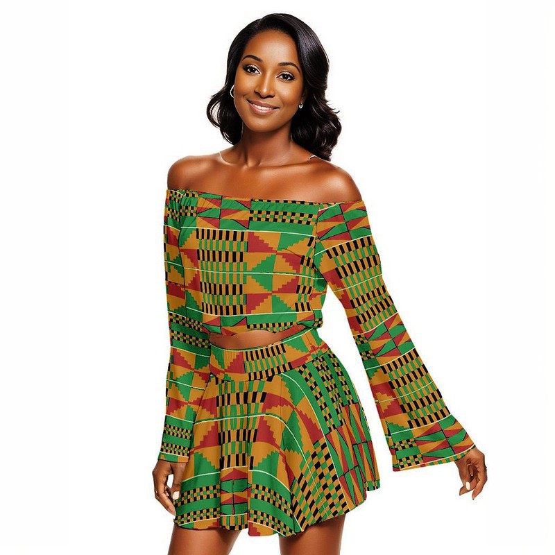 African Off Shoulder Kente Women's Clothing - Two Piece Set