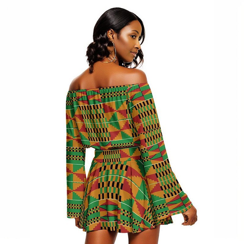 African Off Shoulder Kente Women's Clothing - Two Piece Set