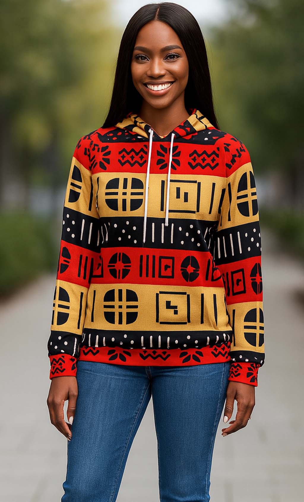 African Print Hoodie For Women Colourful Mud Cloth