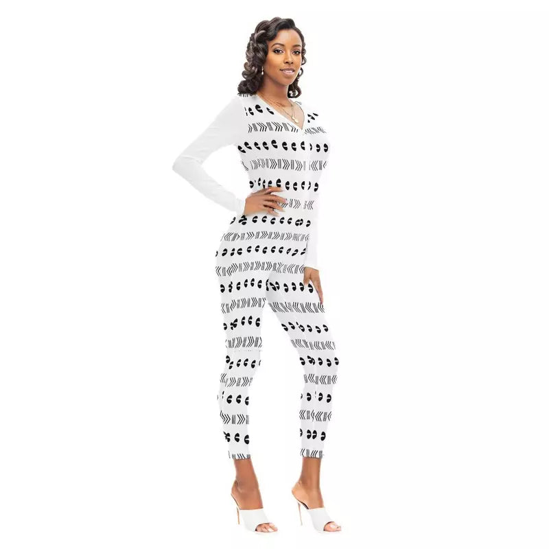 African Print Jumpsuit for Women | Cowrie Plunging Neck