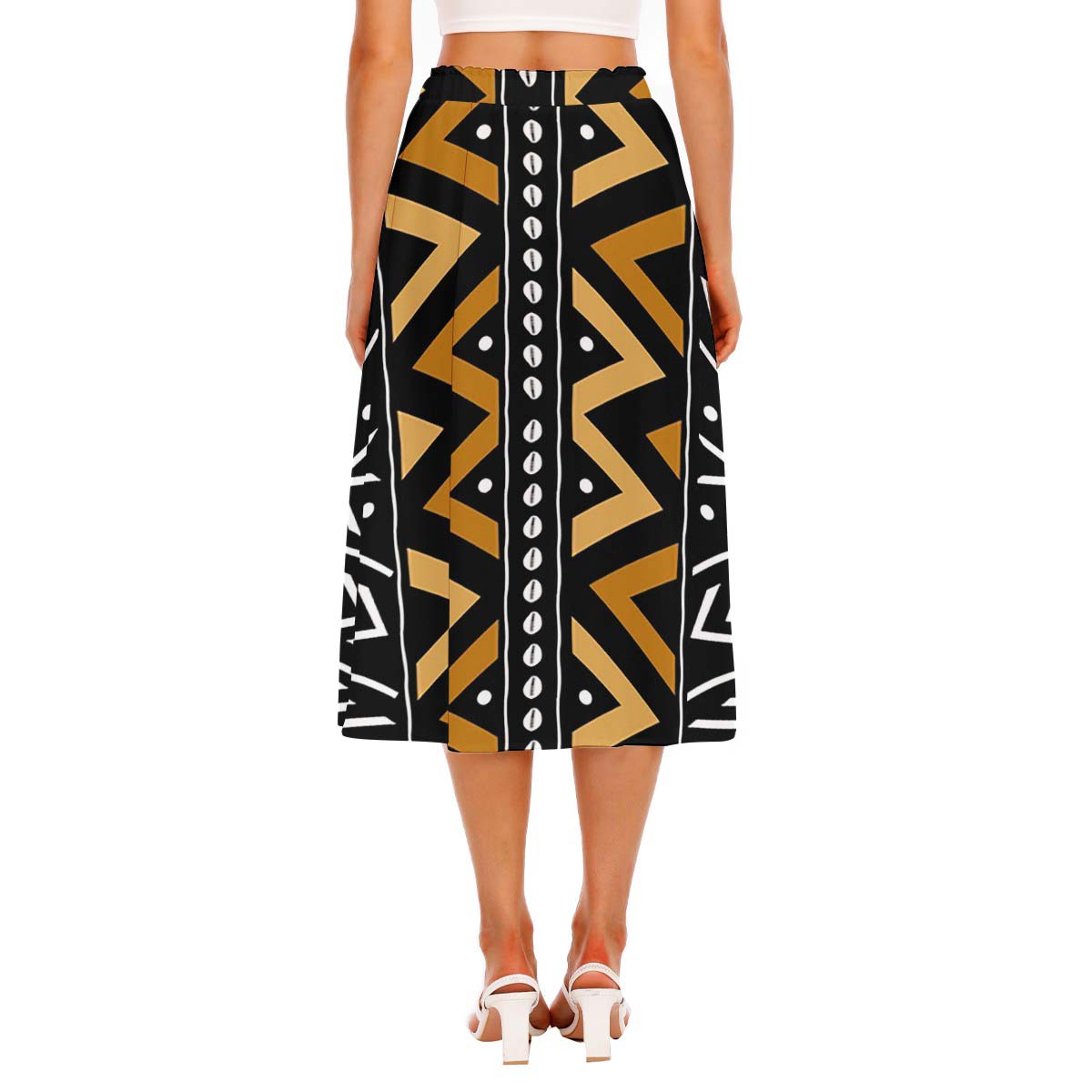 African Print Midi Flare Skirt | Cowrie Zigzag Tribal Style