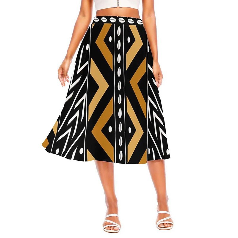African Print Midi Flare Skirt | Cowrie Zigzag Tribal Style
