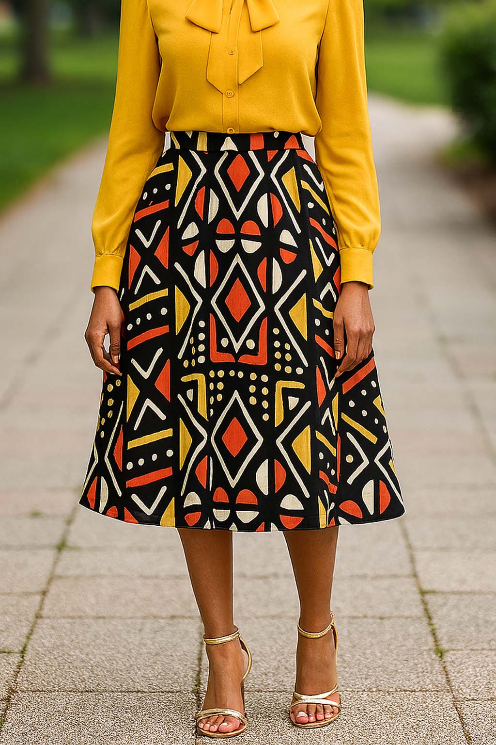 African Print Skirt Flare | Mudcloth Pattern  | Midi Length