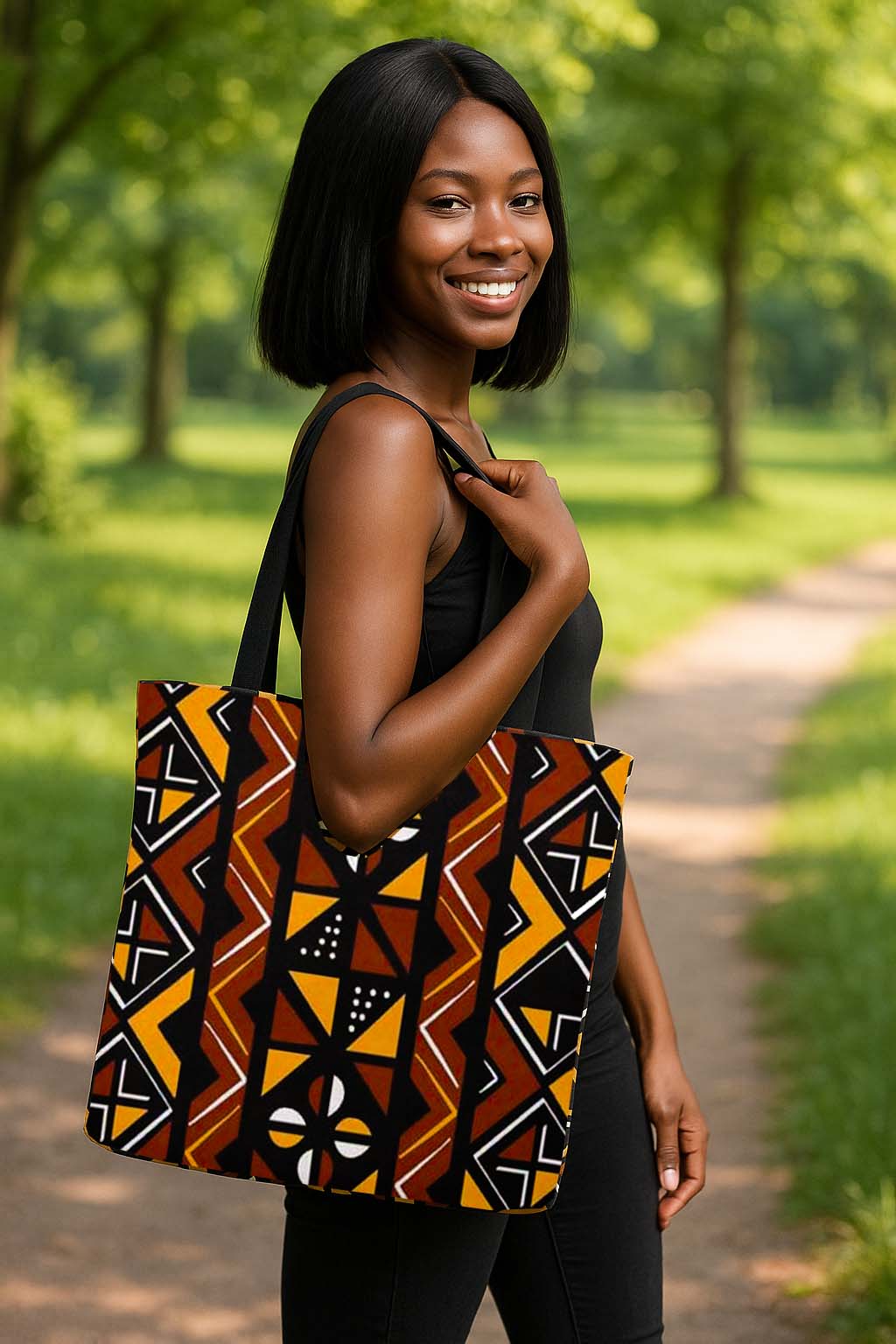 African Print Tote Bag Bogolan Ancestral | Symbolic Fashion | Large Capacity