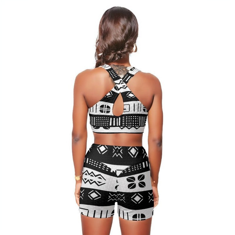 African Print Two Piece Short Set | Mudcloth Print