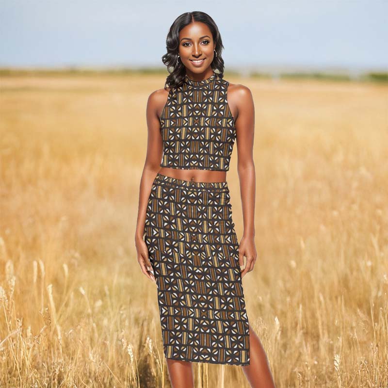 African Print Two Piece Skirt Set | Women's Tank Top & Skirt