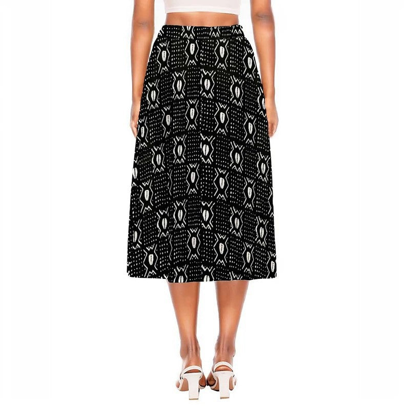 African Skirt Flared Black and White Cowrie Shell Print