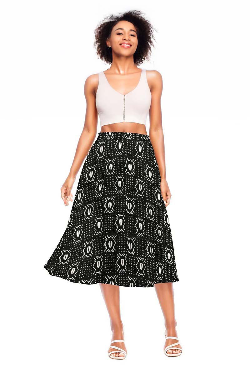 African Skirt Flared Black and White Cowrie Shell Print