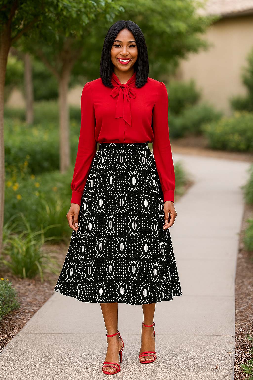African Skirt Flared Black and White Cowrie Shell Print