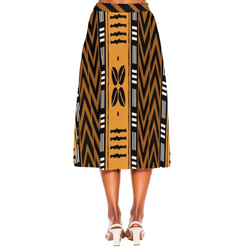 African Skirt for Women Cowrie Mudcloth Print Flare Midi