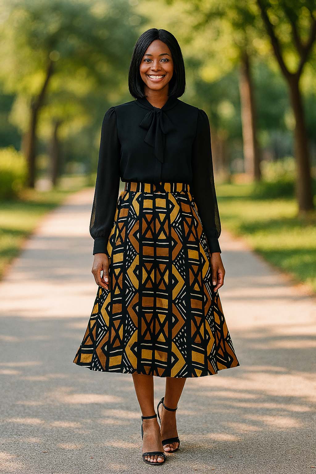 African Skirt for Women | Midi Length Flared Chiffon Brown