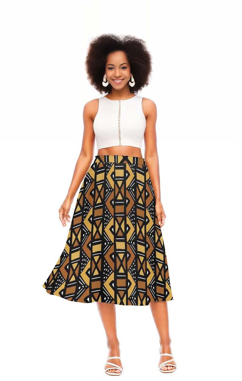 African Skirt for Women | Midi Length Flared Chiffon Brown