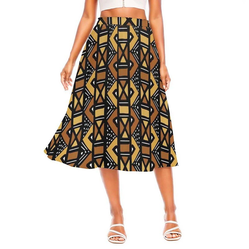African Skirt for Women | Midi Length Flared Chiffon Brown