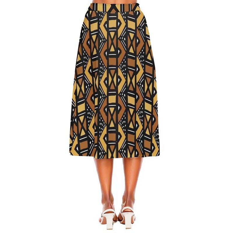African Skirt for Women | Midi Length Flared Chiffon Brown