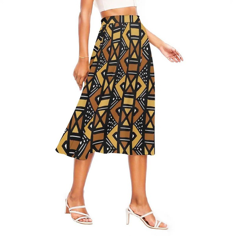African Skirt for Women | Midi Length Flared Chiffon Brown