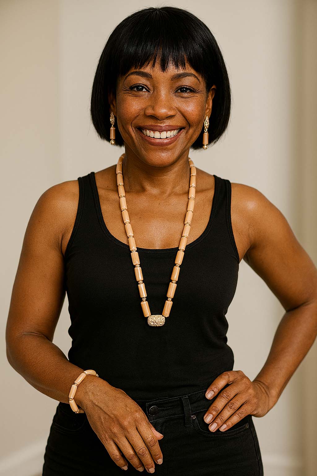 African Stone Necklace | Coral Bead Pipe Set