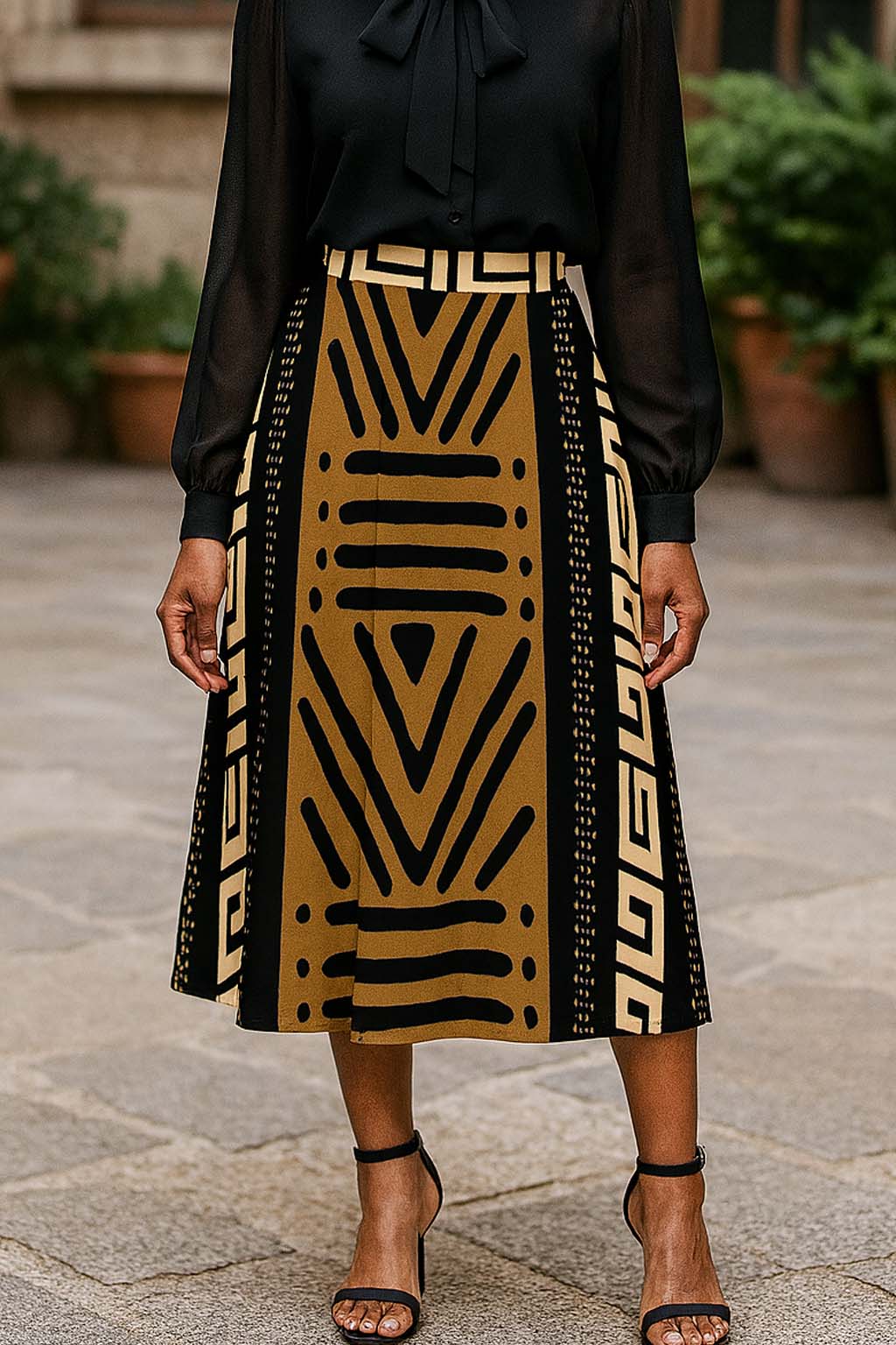 African Tribal Print Midi Skirt | Women's Afrocentric Fashion